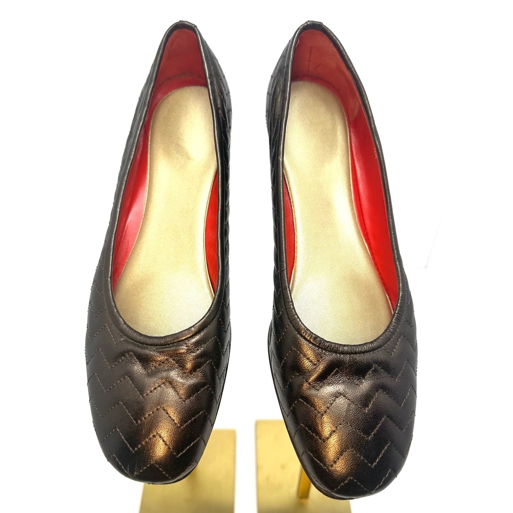 Amalfi‎ Italian Bronze Metallic Chevron Quilted Leather Wedge Ballet Flats SZ 8